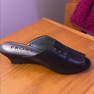 Proxy Shiny Black Low Wedge Mule